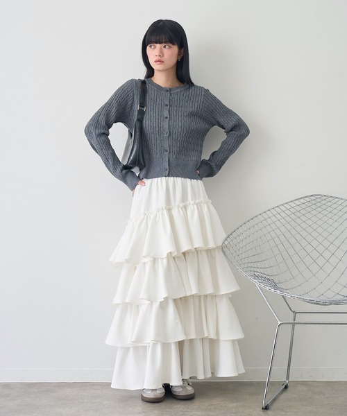 NOGLE(ノグル)の「【NOGLE/ノグル】ボリュームティアードフリルスカート(スカート・レディース・ホワイト/ブラック・FREE)」の7枚目の写真