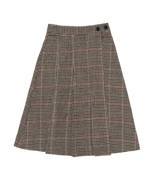 CARGOBROS FOR WOMAN(カーゴブロスフォーウィメン)の「ウールチェックプリーツラップミディスカート(ブラウン)(スカート・レディース・その他・FREE)」の1枚目の写真
