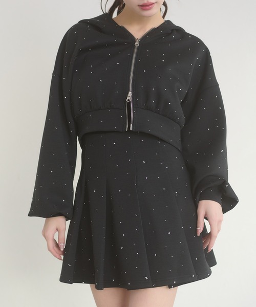 Ambre Neige(アンブルネージュ)の「rhinestone pleated mini skirt / ラインストーンプリーツミニスカート(スカート・レディース・杢グレー/ブラック・FREE)」の1枚目の写真