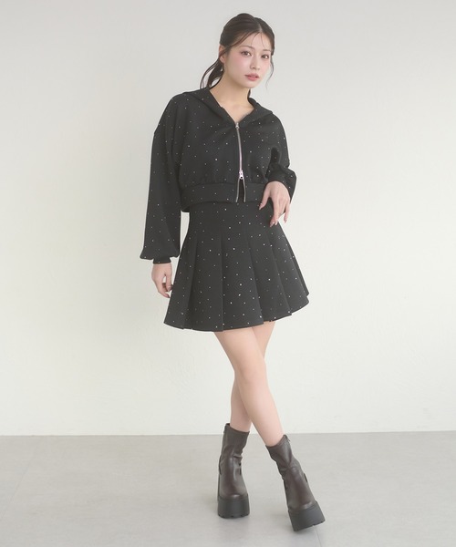 Ambre Neige(アンブルネージュ)の「rhinestone pleated mini skirt / ラインストーンプリーツミニスカート(スカート・レディース・杢グレー/ブラック・FREE)」の3枚目の写真