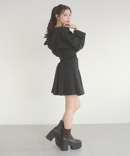 Ambre Neige(アンブルネージュ)の「rhinestone pleated mini skirt / ラインストーンプリーツミニスカート(スカート・レディース・杢グレー/ブラック・FREE)」の4枚目の写真
