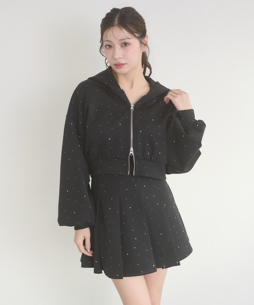Ambre Neige(アンブルネージュ)の「rhinestone pleated mini skirt / ラインストーンプリーツミニスカート(スカート・レディース・杢グレー/ブラック・FREE)」の21枚目の写真