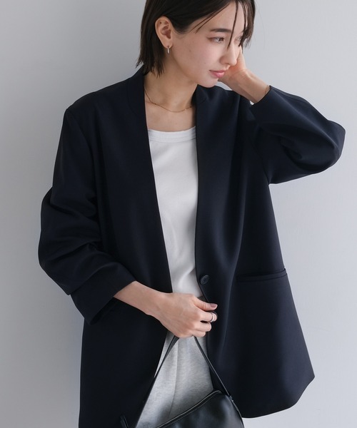 【新品】新作！evernavy ノーカラージャケット M plage for/c evernavy エバーネイビー ノーカラー[品番：AZ000004548]｜andme