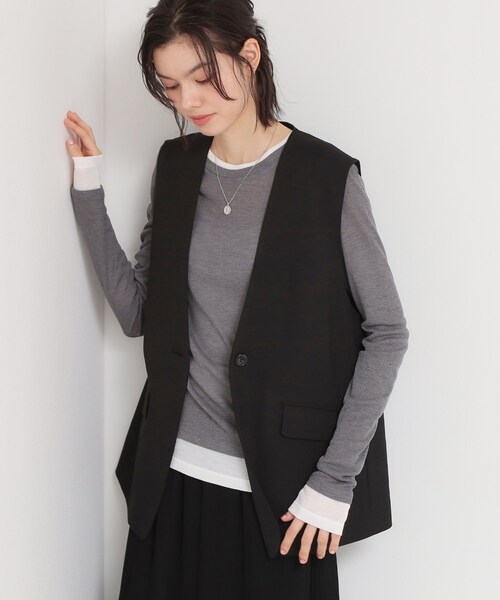 THE SHOP TK （ザ ショップ ティーケー ）の「配色テレコカットソー（Tシャツ/カットソー・レディース・チャコールグレー/ナチュラル/ライトブルー・13/12）」の4枚目の写真