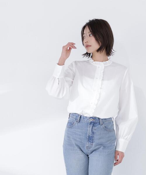 NATURAL BEAUTY BASIC(ナチュラルビューティーベーシック)の「◇スタンドネックフリルブラウス(シャツ/ブラウス・レディース・グレー系その他/ブルー/オフホワイト・MEDIUM/SMALL)」の20枚目の写真