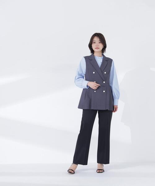 NATURAL BEAUTY BASIC(ナチュラルビューティーベーシック)の「◇スタンドネックフリルブラウス(シャツ/ブラウス・レディース・グレー系その他/ブルー/オフホワイト・MEDIUM/SMALL)」の5枚目の写真
