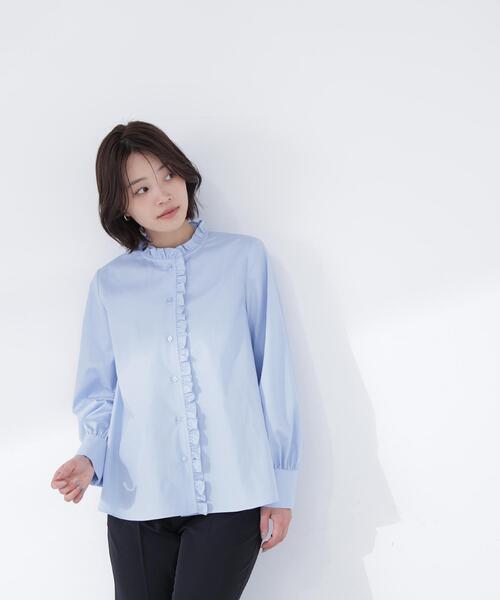 NATURAL BEAUTY BASIC(ナチュラルビューティーベーシック)の「◇スタンドネックフリルブラウス(シャツ/ブラウス・レディース・グレー系その他/ブルー/オフホワイト・MEDIUM/SMALL)」の7枚目の写真