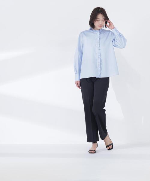 NATURAL BEAUTY BASIC(ナチュラルビューティーベーシック)の「◇スタンドネックフリルブラウス(シャツ/ブラウス・レディース・グレー系その他/ブルー/オフホワイト・MEDIUM/SMALL)」の8枚目の写真