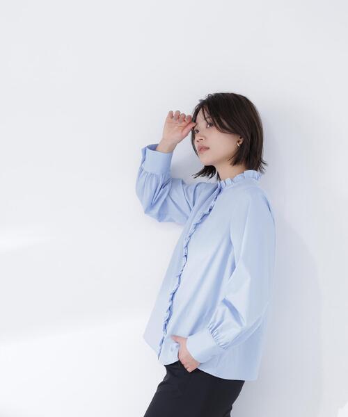 NATURAL BEAUTY BASIC(ナチュラルビューティーベーシック)の「◇スタンドネックフリルブラウス(シャツ/ブラウス・レディース・グレー系その他/ブルー/オフホワイト・MEDIUM/SMALL)」の9枚目の写真