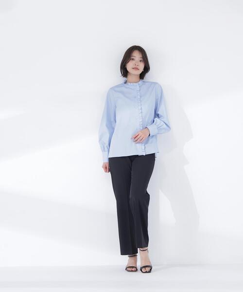 NATURAL BEAUTY BASIC(ナチュラルビューティーベーシック)の「◇スタンドネックフリルブラウス(シャツ/ブラウス・レディース・グレー系その他/ブルー/オフホワイト・MEDIUM/SMALL)」の10枚目の写真