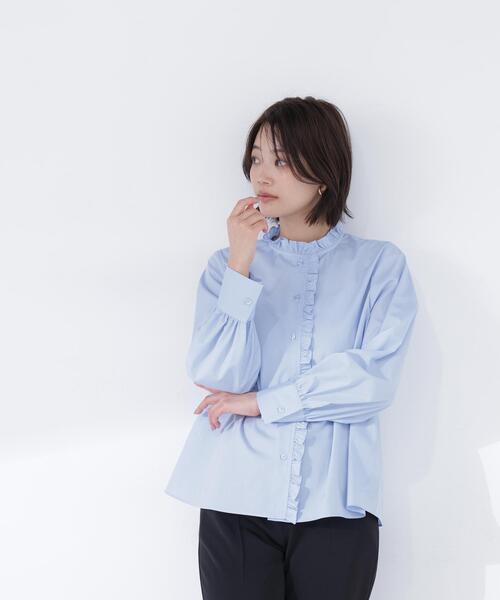 NATURAL BEAUTY BASIC(ナチュラルビューティーベーシック)の「◇スタンドネックフリルブラウス(シャツ/ブラウス・レディース・グレー系その他/ブルー/オフホワイト・MEDIUM/SMALL)」の11枚目の写真