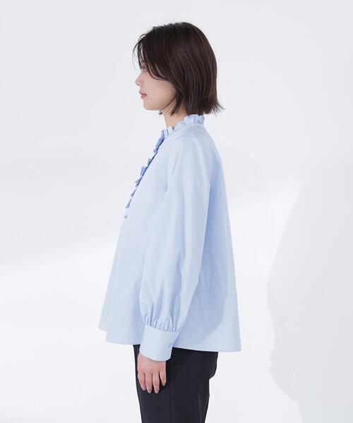 NATURAL BEAUTY BASIC(ナチュラルビューティーベーシック)の「◇スタンドネックフリルブラウス(シャツ/ブラウス・レディース・グレー系その他/ブルー/オフホワイト・MEDIUM/SMALL)」の12枚目の写真