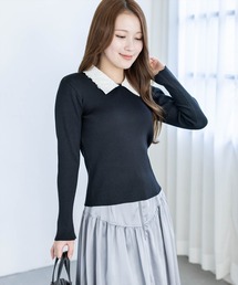 CLEAR BASIC（クリアベーシック）の「レース襟付きニットトップス[大人 フェミニン 上品]（ニット/セーター）」
