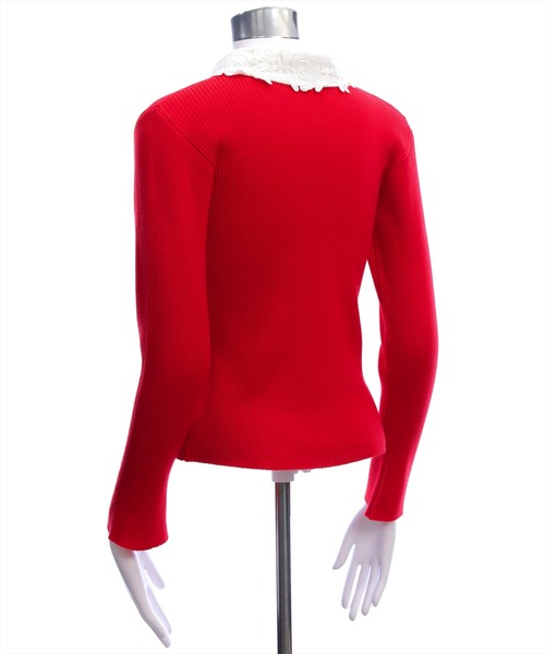 CLEAR BASIC（クリアベーシック）の「レース襟付きニットトップス[大人 フェミニン 上品]（ニット/セーター・レディース・オフホワイト/ブラック/レッド・F）」の6枚目の写真