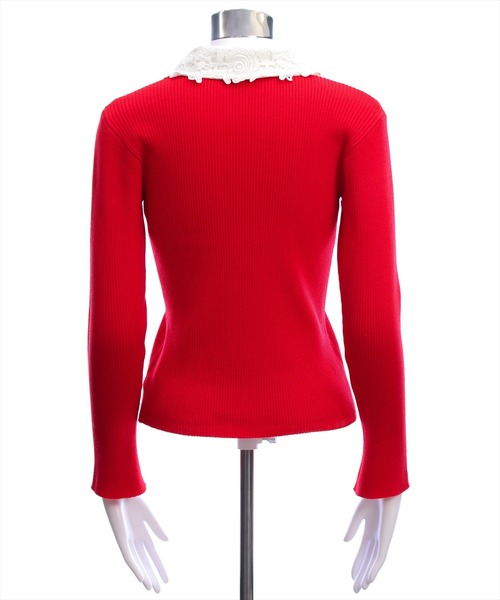 CLEAR BASIC（クリアベーシック）の「レース襟付きニットトップス[大人 フェミニン 上品]（ニット/セーター・レディース・オフホワイト/ブラック/レッド・F）」の7枚目の写真