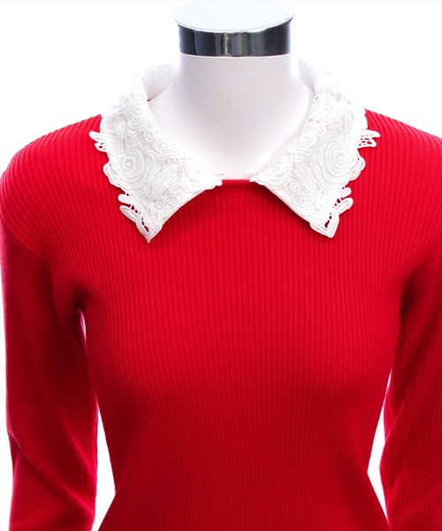 CLEAR BASIC（クリアベーシック）の「レース襟付きニットトップス[大人 フェミニン 上品]（ニット/セーター・レディース・オフホワイト/ブラック/レッド・F）」の8枚目の写真