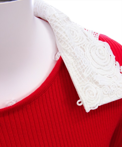 CLEAR BASIC（クリアベーシック）の「レース襟付きニットトップス[大人 フェミニン 上品]（ニット/セーター・レディース・オフホワイト/ブラック/レッド・F）」の10枚目の写真