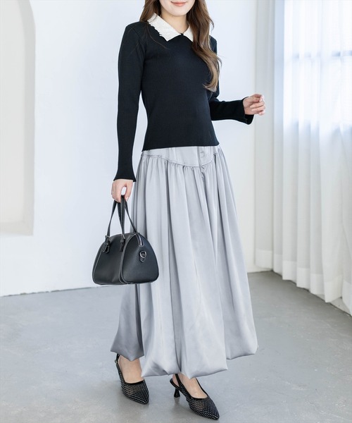 CLEAR BASIC（クリアベーシック）の「レース襟付きニットトップス[大人 フェミニン 上品]（ニット/セーター・レディース・オフホワイト/ブラック/レッド・F）」の16枚目の写真