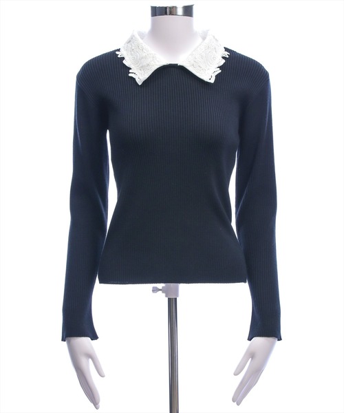 CLEAR BASIC（クリアベーシック）の「レース襟付きニットトップス[大人 フェミニン 上品]（ニット/セーター・レディース・オフホワイト/ブラック/レッド・F）」の14枚目の写真