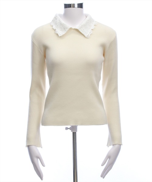 CLEAR BASIC（クリアベーシック）の「レース襟付きニットトップス[大人 フェミニン 上品]（ニット/セーター・レディース・オフホワイト/ブラック/レッド・F）」の15枚目の写真