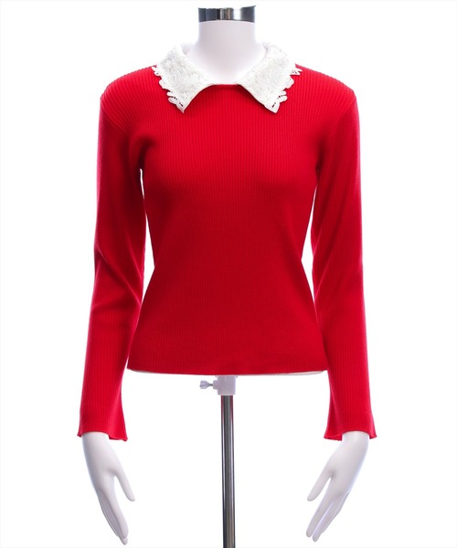 CLEAR BASIC（クリアベーシック）の「レース襟付きニットトップス[大人 フェミニン 上品]（ニット/セーター・レディース・オフホワイト/ブラック/レッド・F）」の13枚目の写真