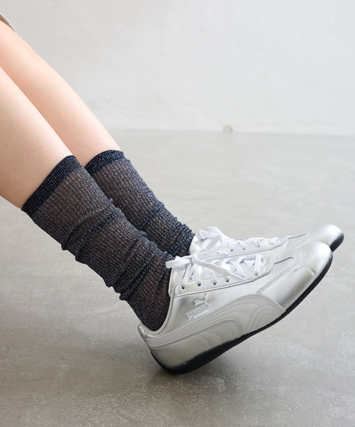 Piedi Nudi（ピエディヌーディ）の「piedinudi/ ピエディヌーディー LAME RIB HIGH（ソックス/靴下・レディース・ブラウン/ネイビー・FREE）」の4枚目の写真