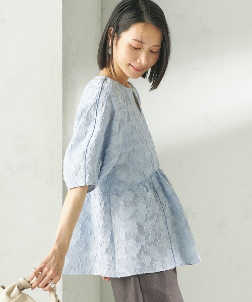 SHIPS（シップス）の「〈手洗い可能〉ジャカード ペプラム ブラウス（シャツ/ブラウス・レディース・ホワイト/ライトブルー/ブラック・ONE SIZE）」の7枚目の写真