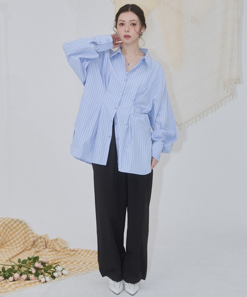 ENVYM(アンビー)の「ウエストタックオーバーサイズシャツ(シャツ/ブラウス・レディース・ホワイト/イエロー/ブルー系その他/ブルー/ピンク・FREE)」の13枚目の写真