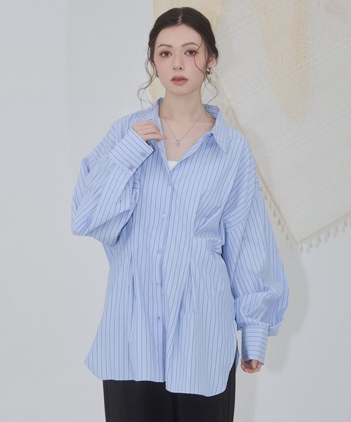 ENVYM(アンビー)の「ウエストタックオーバーサイズシャツ(シャツ/ブラウス・レディース・ホワイト/イエロー/ブルー系その他/ブルー/ピンク・FREE)」の10枚目の写真