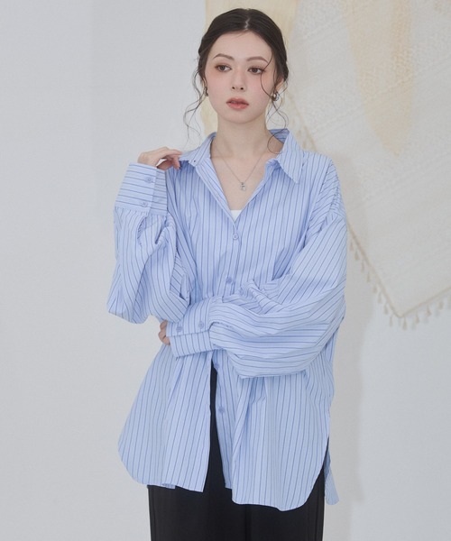 ENVYM(アンビー)の「ウエストタックオーバーサイズシャツ(シャツ/ブラウス・レディース・ホワイト/イエロー/ブルー系その他/ブルー/ピンク・FREE)」の11枚目の写真