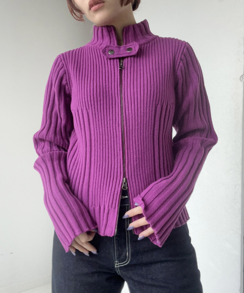Oriens JOURNAL STANDARD（オリエンス ジャーナルスタンダード）の「フロントジップリブニットトップス（ニット/セーター・レディース・スカイブルー/パープル/グリーン・FREE）」の3枚目の写真
