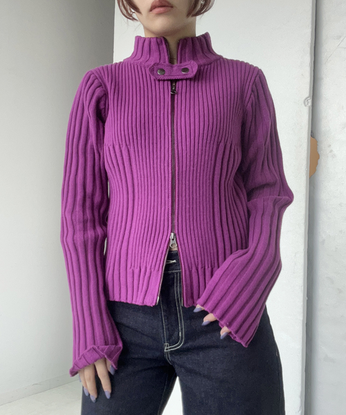 Oriens JOURNAL STANDARD（オリエンス ジャーナルスタンダード）の「フロントジップリブニットトップス（ニット/セーター・レディース・スカイブルー/パープル/グリーン・FREE）」の6枚目の写真