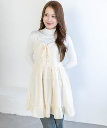 clear | 【バレエコア/レイヤード】ドット柄レースアップキャミワンピース[ビスチェ/チュニック/ガーリー](ワンピース)