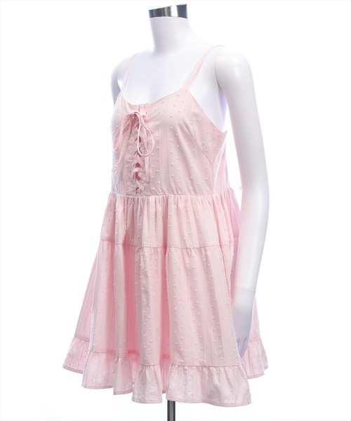 clear（クリア）の「【バレエコア/レイヤード】ドット柄レースアップキャミワンピース[ビスチェ/チュニック/ガーリー]（ワンピース・レディース・ライトピンク/ライトベージュ/ブラック/オフホワイト・F）」の8枚目の写真