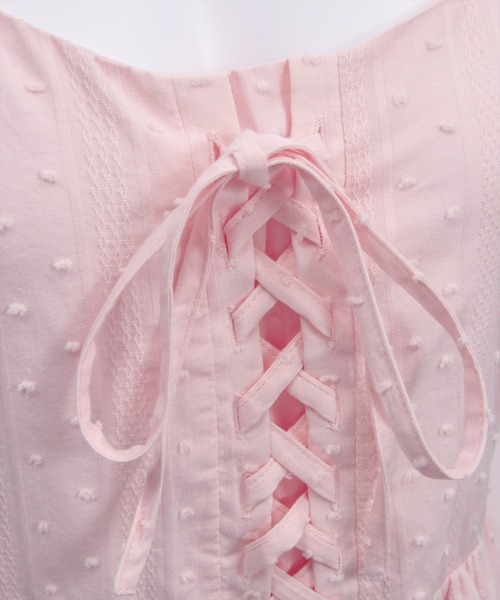 clear（クリア）の「【バレエコア/レイヤード】ドット柄レースアップキャミワンピース[ビスチェ/チュニック/ガーリー]（ワンピース・レディース・ライトピンク/ライトベージュ/ブラック/オフホワイト・F）」の14枚目の写真