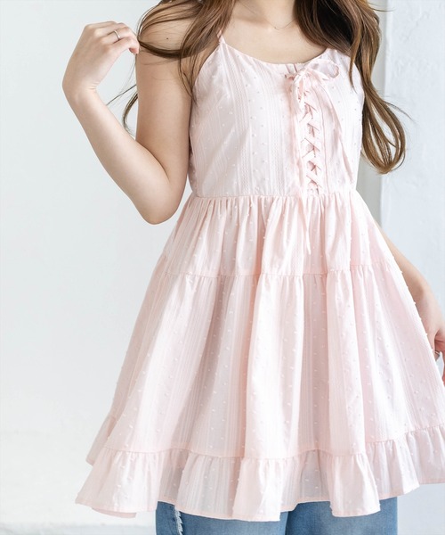 clear（クリア）の「【バレエコア/レイヤード】ドット柄レースアップキャミワンピース[ビスチェ/チュニック/ガーリー]（ワンピース・レディース・ライトピンク/ライトベージュ/ブラック/オフホワイト・F）」の22枚目の写真