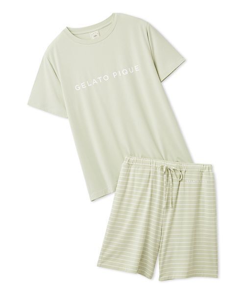 レーヨンロゴTシャツ&ボーダーハーフパンツセット（ルームウェア