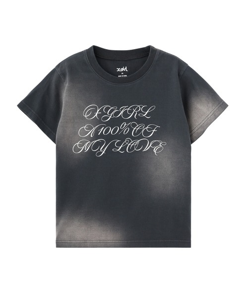 X-girl（エックスガール）の「FADED SCRIPT LOGO S/S BABY TEE（Tシャツ/カットソー・レディース・ブラック/オリーブ/ベージュ・S/M）」の2枚目の写真