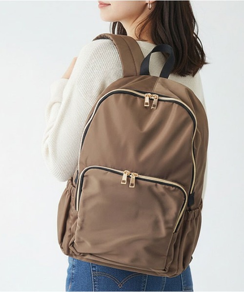 Rename（リネーム）の「Rename ゴールドファスナーマルチポケット デイバッグ（バックパック/リュック・レディース・ブラック/モカ・FREE）」の5枚目の写真