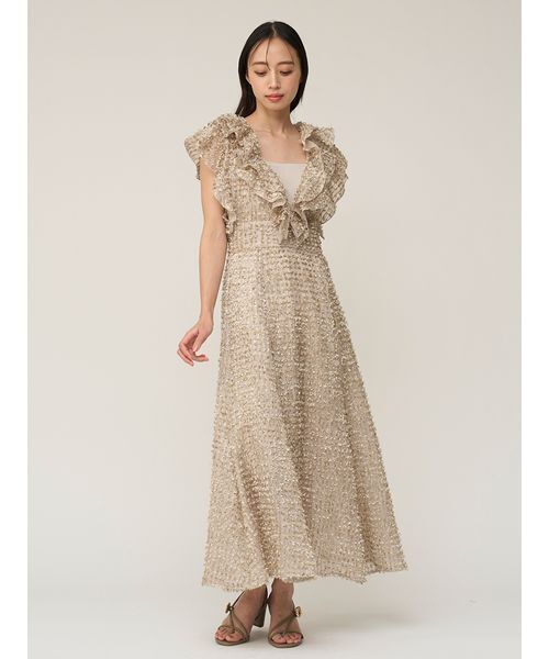 SNIDEL(スナイデル)の「ファブリックフリルドレス(ドレス・レディース・グリーン/グレイッシュベージュ/アイボリー・1/0)」の1枚目の写真