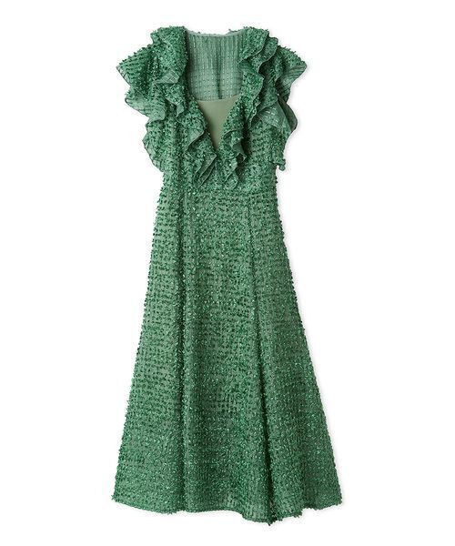 SNIDEL(スナイデル)の「ファブリックフリルドレス(ドレス・レディース・グリーン/グレイッシュベージュ/アイボリー・1/0)」の3枚目の写真