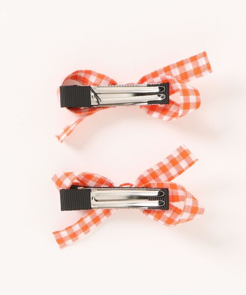 Bambin(ボンバン)の「【 Bambin / ボンバン 】 ギンガムチェック リボン ヘアピン ≪ 2個セット ≫(ヘアピン・キッズ・ブルー/オレンジ/グリーン/ピンク/レッド・FREE)」の7枚目の写真