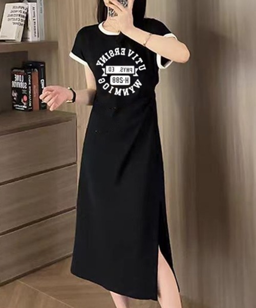 Flugge(フラッジー)の「リンガーロゴtシャツワンピ(ワンピース・レディース・ホワイト/ブラック・LARGE/MEDIUM)」の1枚目の写真