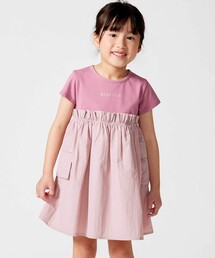 BeBe（ベベ）の「タフタ×天竺ギャザー切り替え半袖ワンピース（ワンピース）」
