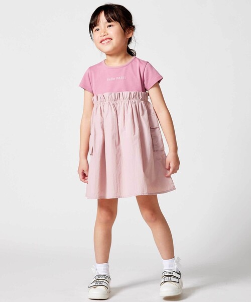BeBe(ベベ)の「タフタ×天竺ギャザー切り替え半袖ワンピース(ワンピース・キッズ・ピンク/ベージュ・150cm/140cm/130cm/120cm/110cm)」の6枚目の写真