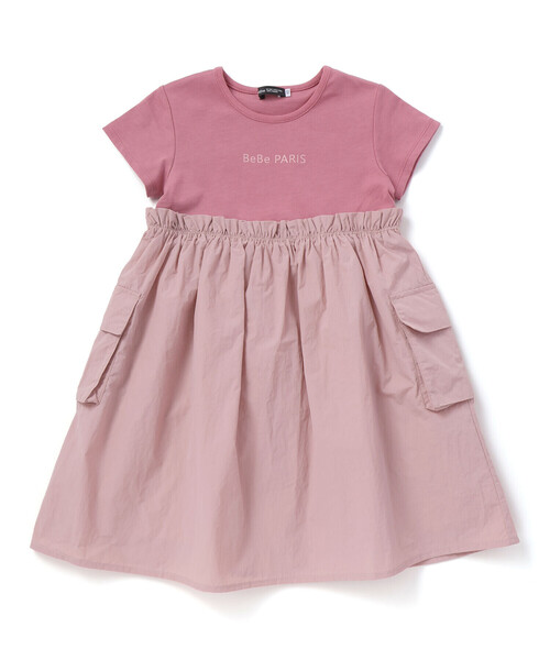 BeBe(ベベ)の「タフタ×天竺ギャザー切り替え半袖ワンピース(ワンピース・キッズ・ピンク/ベージュ・150cm/140cm/130cm/120cm/110cm)」の12枚目の写真
