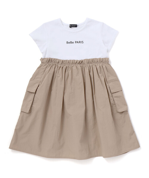 BeBe(ベベ)の「タフタ×天竺ギャザー切り替え半袖ワンピース(ワンピース・キッズ・ピンク/ベージュ・150cm/140cm/130cm/120cm/110cm)」の14枚目の写真