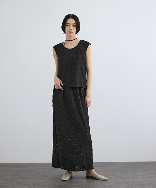 SALON adam et rope'（サロン アダム エ ロペ）の「Cafissiダイヤパターンスカート / セットアップ対応（スカート・レディース・ブラック/オフホワイト・FREE）」の3枚目の写真