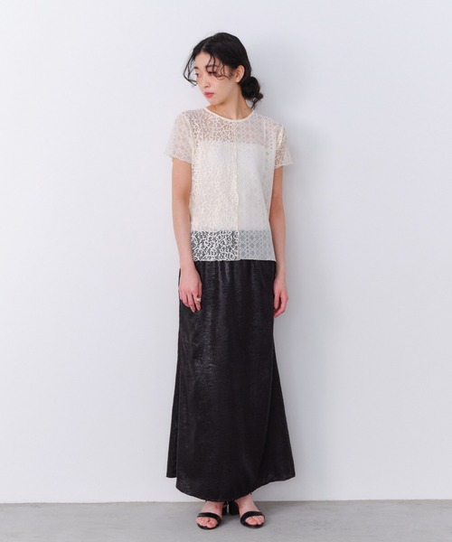 Shelly island(シェリーアイランド)の「ストレッチレース切り替え半袖プルオーバー(Tシャツ/カットソー・レディース・ホワイト/ブラック・FREE)」の9枚目の写真