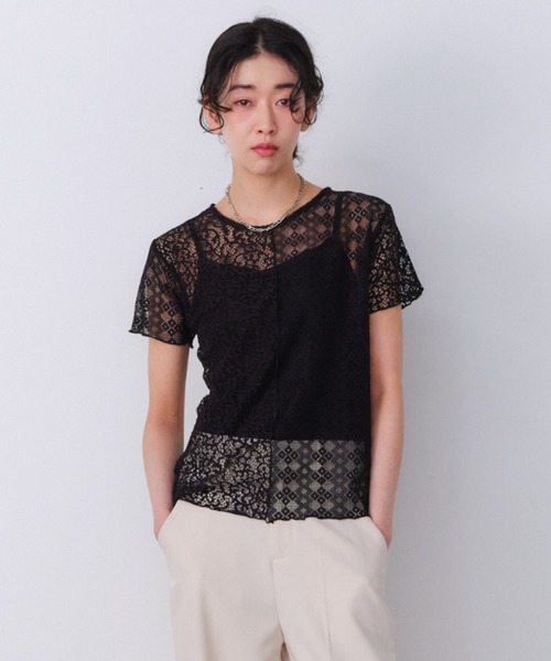Shelly island(シェリーアイランド)の「ストレッチレース切り替え半袖プルオーバー(Tシャツ/カットソー・レディース・ホワイト/ブラック・FREE)」の19枚目の写真